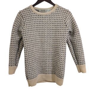 Aran Sweater Market 100% Wool Birdseye Knit Sweater Ireland XS Cream/Navy
